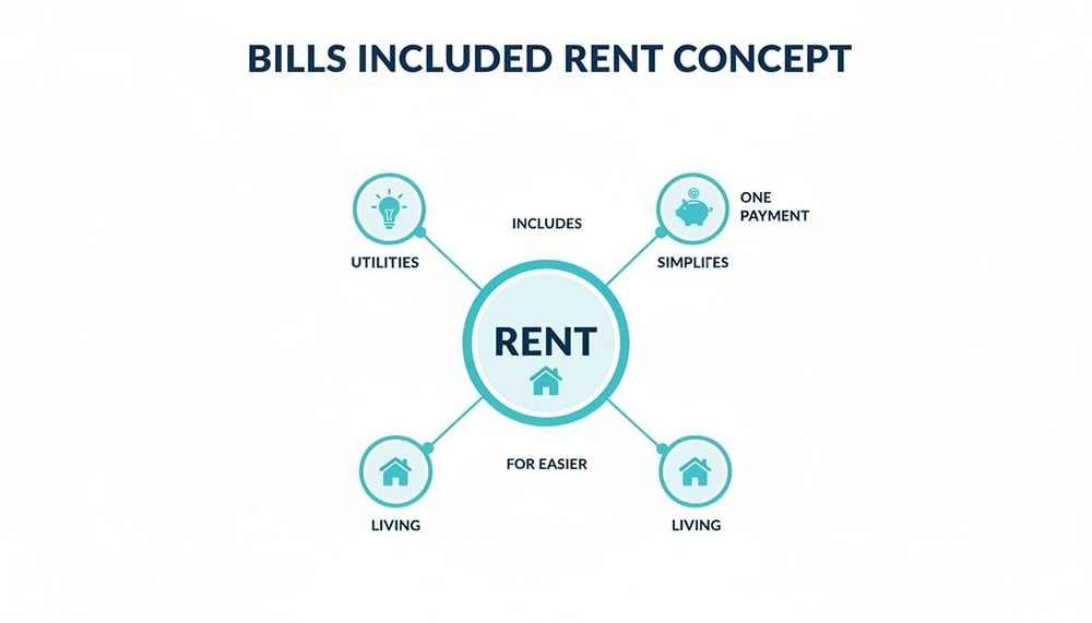 Concept map illustrating bills included rent, simplifying payments and making living easier.