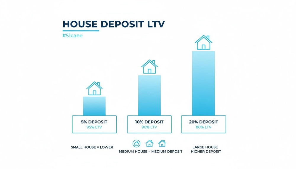A bar chart illustrating different house sizes, deposit percentages, and corresponding LTV ratios.
