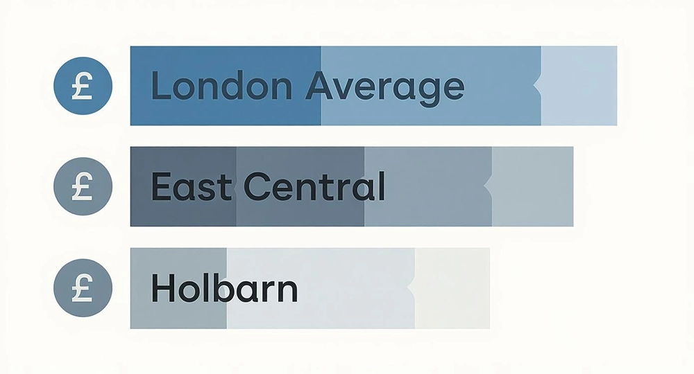 Comparison chart showing London average rental prices versus East Central and Holborn areas