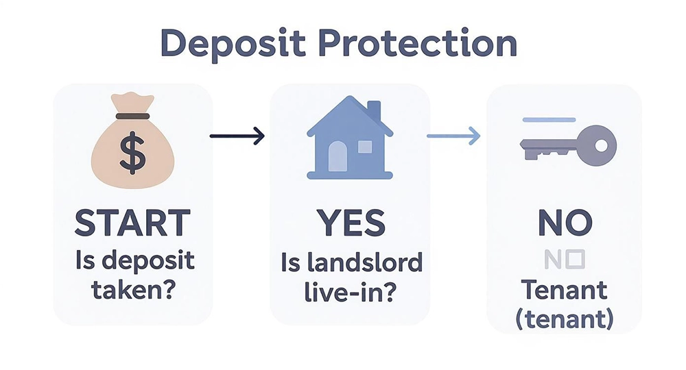 Infographic decision tree showing the difference between lodger and tenant based on deposit protection rules.