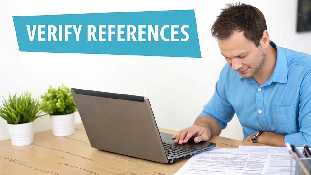 A landlord on a phone call at their desk, cross-referencing information on a laptop and tenancy application form.